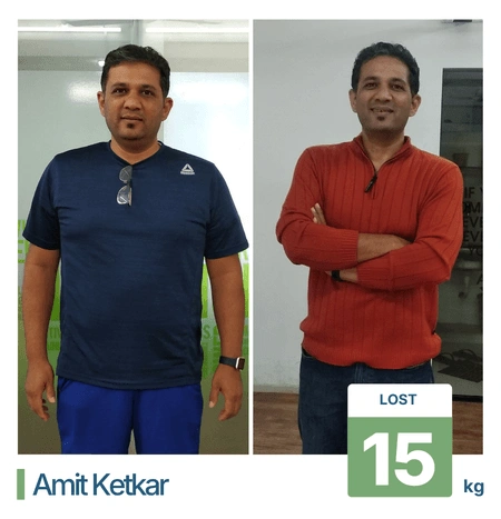 Before and after weight loss results at our nutrition clinic in Pune