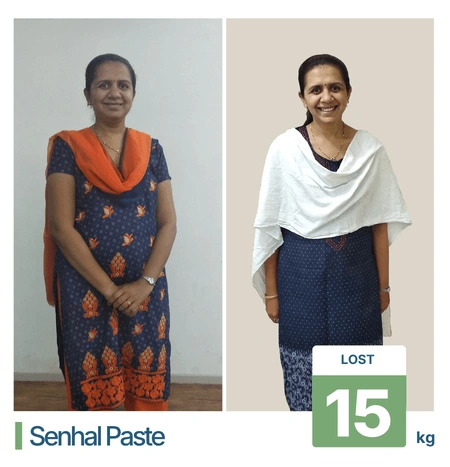Before and after weight loss results at our nutrition clinic in Pune