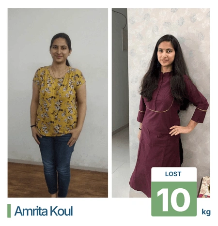 Successful weight loss transformation with our nutritionist in Pune